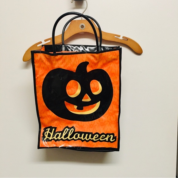Halloween pumpkin tick treat rubber lined washable reusable candy bag to… - Picture 4 of 4